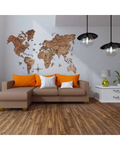 3D Wooden World Map Walnut Premium Edition