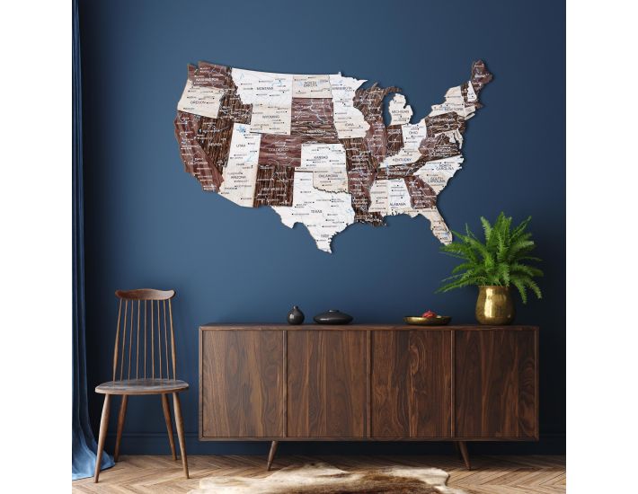 3d Wooden Map of USA Cappuccino Style.
