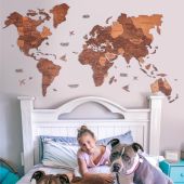 3D World Map Premium Oak Kids Room.