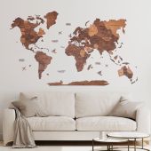 3D World Map Premium Oak Kids Room.