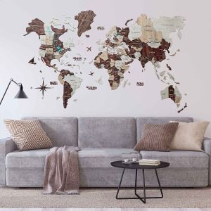 3D World Map Premium Cappuccino Living Room.