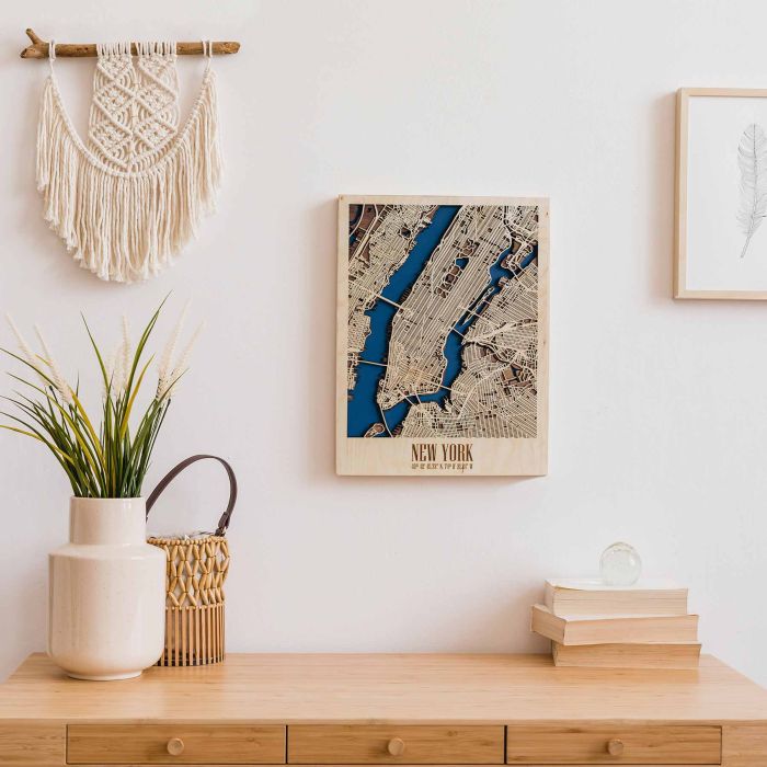 3D Wooden Map of New York City White Background