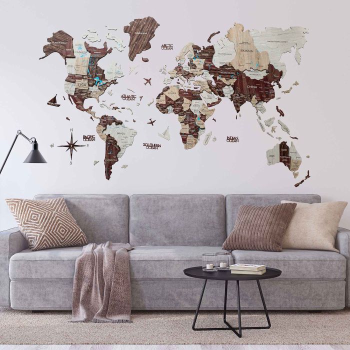3D World Map Premium Cappuccino Living Room.