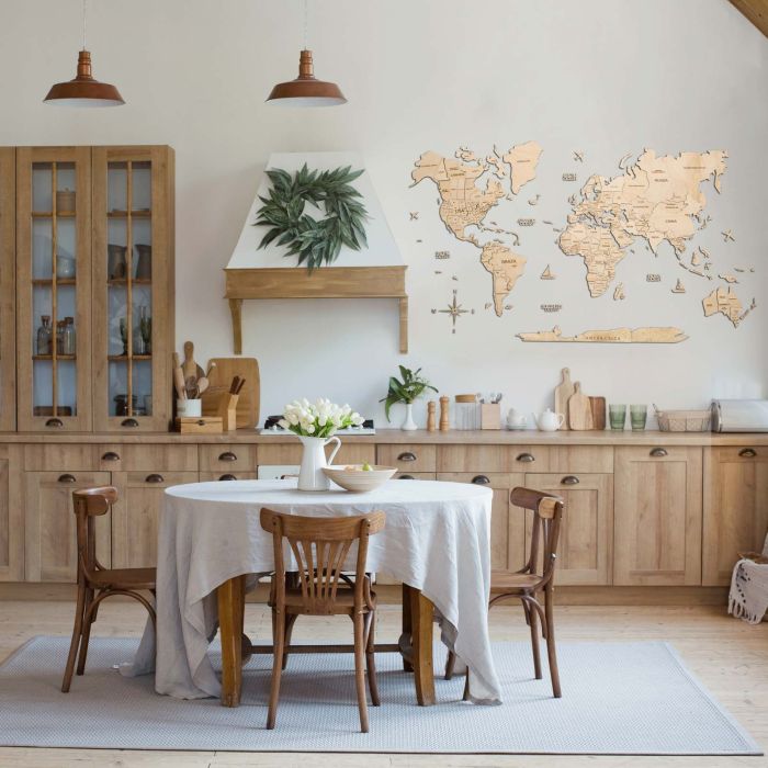 3D World Map Natural Living Room