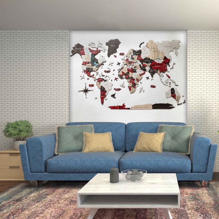 3D World Map Premium Urban Living Room.